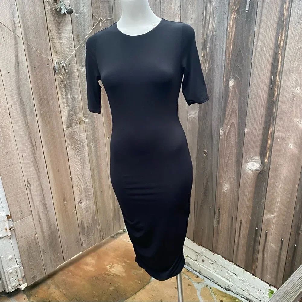 Alice + Olivia sheer black midi dress